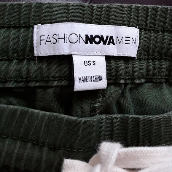 FASHION NOVA MEN Army Green & White Ankle Zip Slim Fit Drawtring Track Pants - Picture 4 of 6